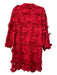 J. Marie Size S Red Polyester Floral Lace Overlay 1/4 Button Dress Red / S