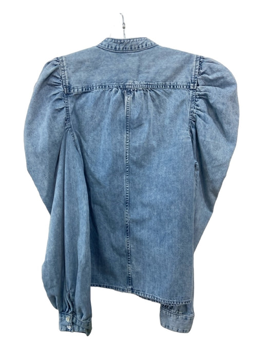 Frame Size S Chambray Cotton Button Front Long Sleeve Puff Shoulder Top Chambray / S