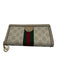 Gucci Beige Canvas Monogram Tri Fold Logo Gold Hardware Wallets Beige