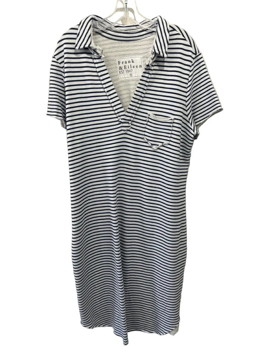 Frank & Eileen Size XL Navy Blue & White Cotton Short Sleeve Stripe Dress