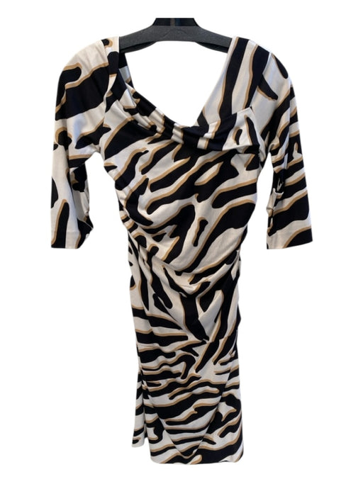 Diane Von Furstenberg Size 6 Black White & Brown Asymetric Neckline Dress Black White & Brown / 6