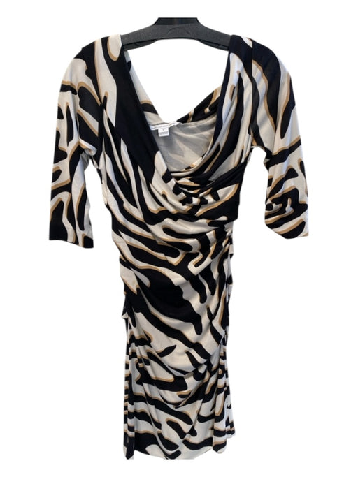 Diane Von Furstenberg Size 6 Black White & Brown Asymetric Neckline Dress Black White & Brown / 6