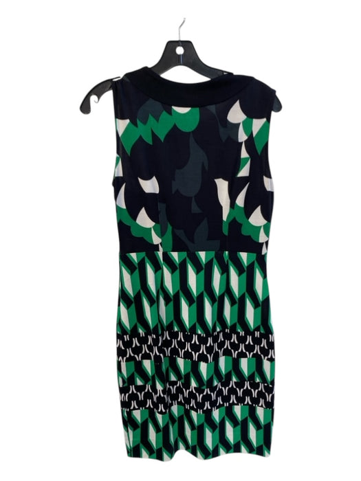 Diane Von Furstenberg Size 4 Green, Black & White Silk Round Neck Body Con Dress Green, Black & White / 4