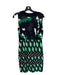 Diane Von Furstenberg Size 4 Green, Black & White Silk Round Neck Body Con Dress Green, Black & White / 4