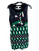 Diane Von Furstenberg Size 4 Green, Black & White Silk Round Neck Body Con Dress Green, Black & White / 4