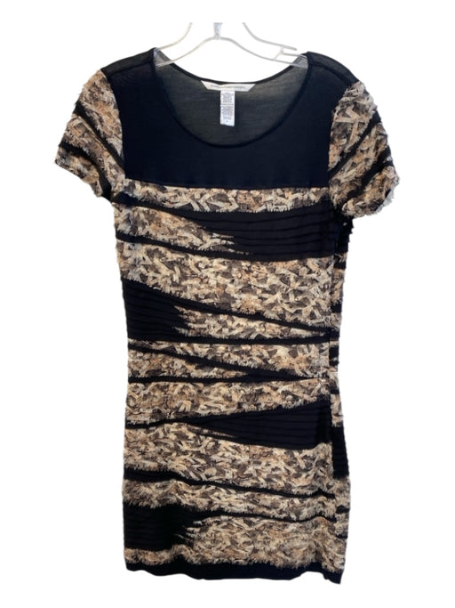 Diane Von Furstenberg Size M Black, Brown & Cream Silk Blend layered Dress Black, Brown & Cream / M