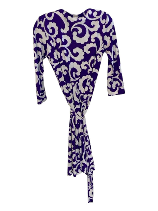 Diane Von Furstenberg Size 6 Purple & White Silk Wrap V Neck 3/4 Sleeve Dress Purple & White / 6