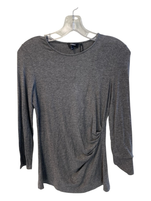 Theory Size M Gray Viscose Side Ruching Round Neck Long Sleeve Body Con Top Gray / M