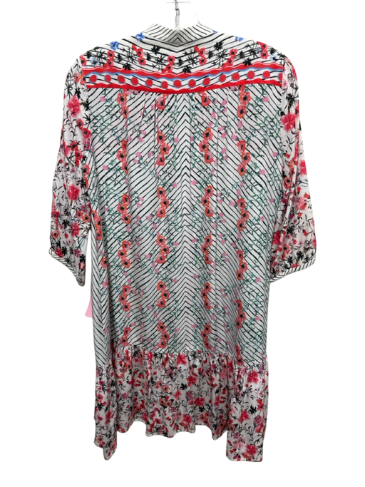 Saloni Size 6 White, Red, Multi Silk Button Up Floral Print Striped Dress White, Red, Multi / 6