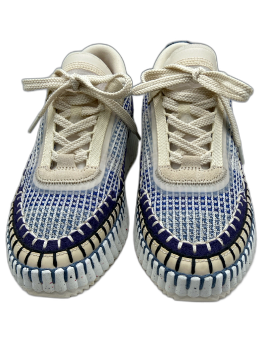 Chloe Shoe Size 37 Blue, Beige, Multi Synthetic Low Top Lace Up Sneakers Blue, Beige, Multi / 37