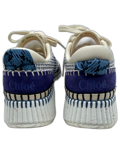 Chloe Shoe Size 37 Blue, Beige, Multi Synthetic Low Top Lace Up Sneakers Blue, Beige, Multi / 37