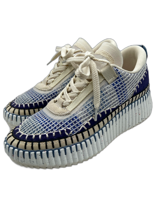 Chloe Shoe Size 37 Blue, Beige, Multi Synthetic Low Top Lace Up Sneakers Blue, Beige, Multi / 37