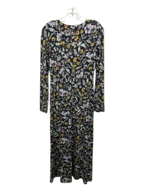 Les Reveries Size Small Black, Purple, Yellow Modal Blend Floral Midi slit Dress Black, Purple, Yellow / Small