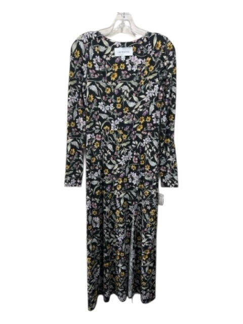 Les Reveries Size Small Black, Purple, Yellow Modal Blend Floral Midi slit Dress Black, Purple, Yellow / Small