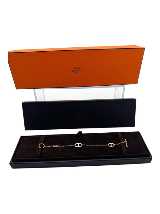 Hermes Gold Tone 18k Gold Chain Geometric Toggle Clasp Bracelet Gold Tone