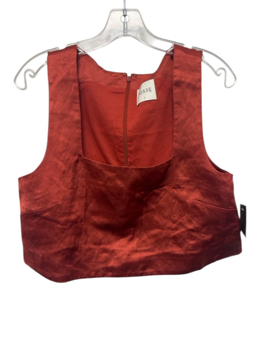Posse Size S Rust Red Linen Blend Sleeveless Square Neck Crop Back Zip Top Rust Red / S