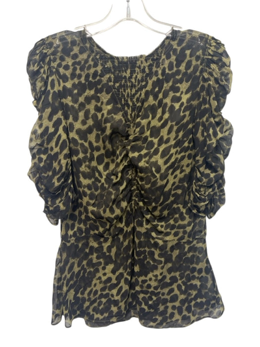 Isabel Marant Etoile Size 38 Green & Black Viscose Sheer Animal Print Ruched Top Green & Black / 38
