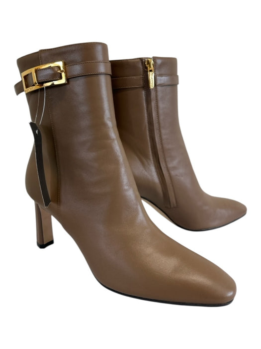 Sergio Rossi Shoe Size 38.5 Taupe Brown Leather Upper Buckle Detail Ankle Boots Taupe Brown / 38.5
