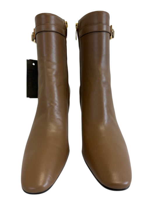 Sergio Rossi Shoe Size 38.5 Taupe Brown Leather Upper Buckle Detail Ankle Boots Taupe Brown / 38.5