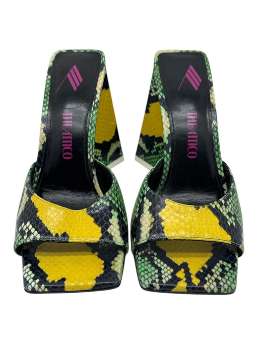 The Attico Shoe Size 38 Green & Yellow Print Leather Snake Embossed Mule Sandals Green & Yellow Print / 38