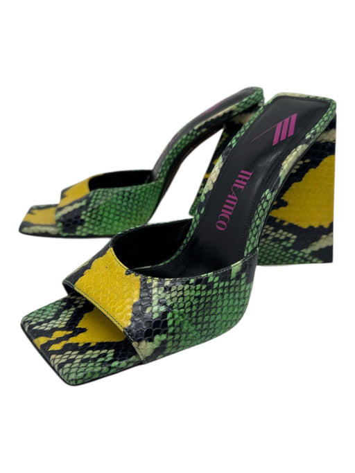 The Attico Shoe Size 38 Green & Yellow Print Leather Snake Embossed Mule Sandals Green & Yellow Print / 38