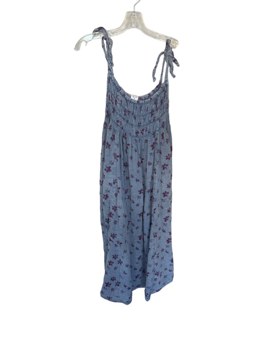 Free People Size S Blue & Purple Cotton Tie Strap Block Print Maxi Dress