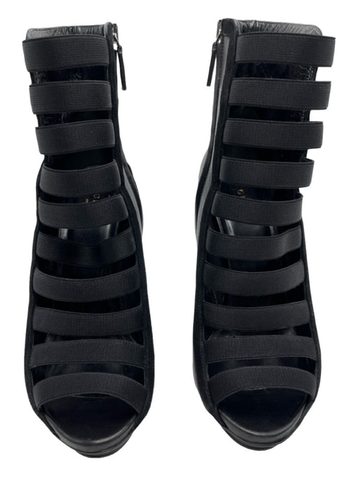 Gucci Shoe Size 38 Black Leather Elastic Peep Toe Zip Sides Strappy Pumps Black / 38