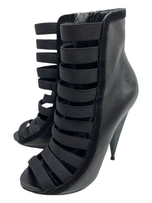 Gucci Shoe Size 38 Black Leather Elastic Peep Toe Zip Sides Strappy Pumps Black / 38