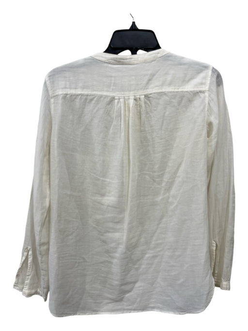 Pomandere Size 38 White Cotton 1/2 Button Long Sleeve Semi Sheer Top White / 38