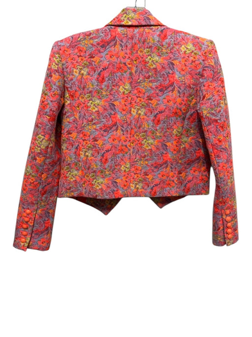 L'agence Size 4 Orange & Multi Polyester Blend Long Sleeve Floral Print Jacket Orange & Multi / 4