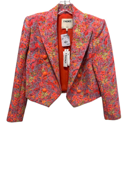 L'agence Size 4 Orange & Multi Polyester Blend Long Sleeve Floral Print Jacket Orange & Multi / 4