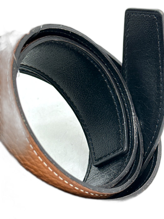 Hermes Brown & Black Leather Pebbled Contrast Stitching Belts Brown & Black / L