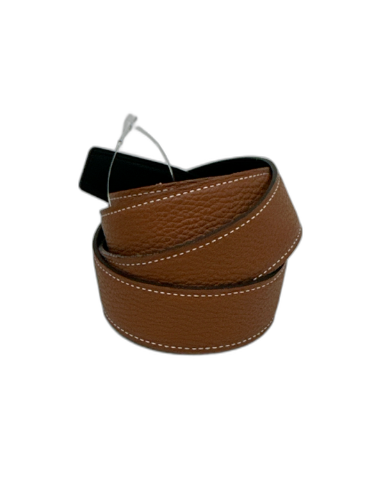 Hermes Brown & Black Leather Pebbled Contrast Stitching Belts Brown & Black / L