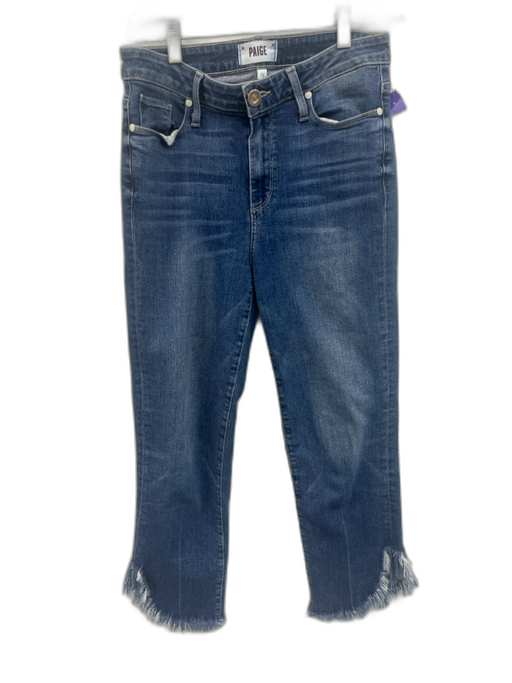 Paige Size 28 Dark Wash Cotton Blend Cropped Raw Hem Asymetric Hemline Jeans Dark Wash / 28