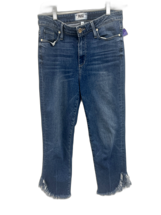 Paige Size 28 Dark Wash Cotton Blend Cropped Raw Hem Asymetric Hemline Jeans Dark Wash / 28