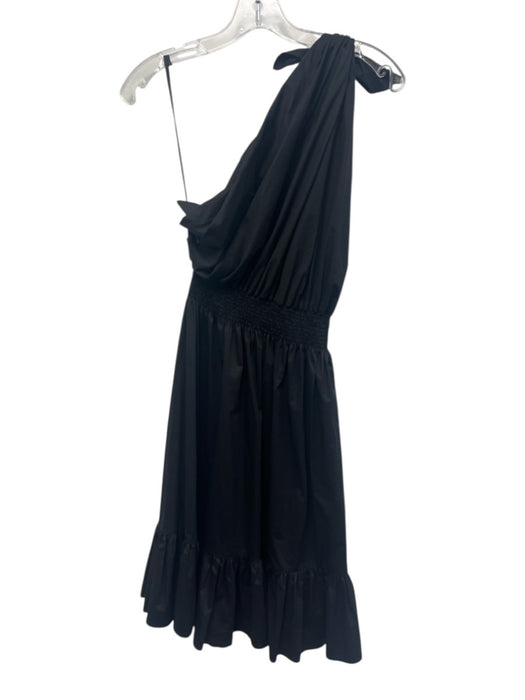 Monica Nera Size S Black Cotton One Shoulder Midi Smocked Waist Dress Black / S