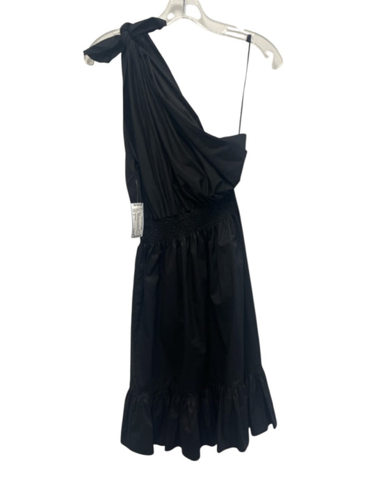 Monica Nera Size S Black Cotton One Shoulder Midi Smocked Waist Dress Black / S