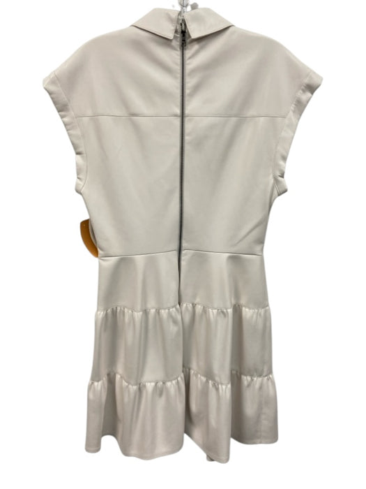 Alice + Olivia Size 6 Off White Polyurethane Short Sleeve faux leather Dress Off White / 6