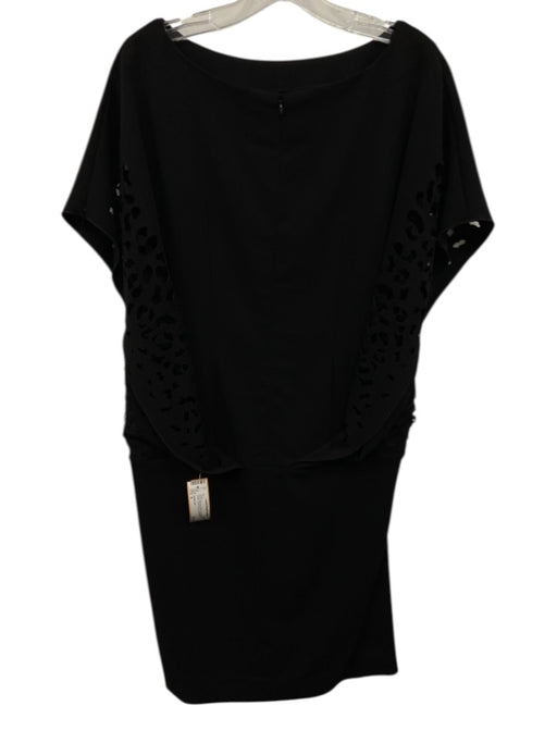 RENE RUIZ Size 6 Black Missing Fabric Tag Lasercut Detail Short Sleeve Dress Black / 6