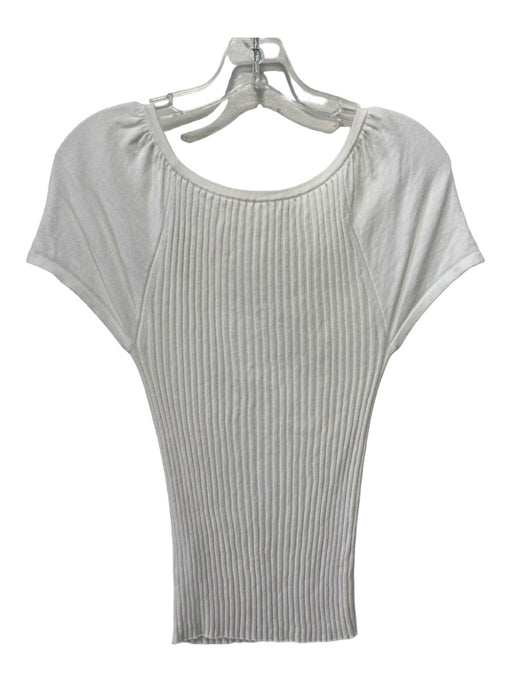 Ann Mashburn Size M White Cotton & Cashmere Blend Ribbed Cap Sleeve Top White / M