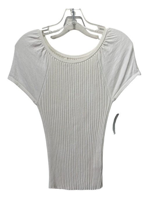 Ann Mashburn Size M White Cotton & Cashmere Blend Ribbed Cap Sleeve Top White / M