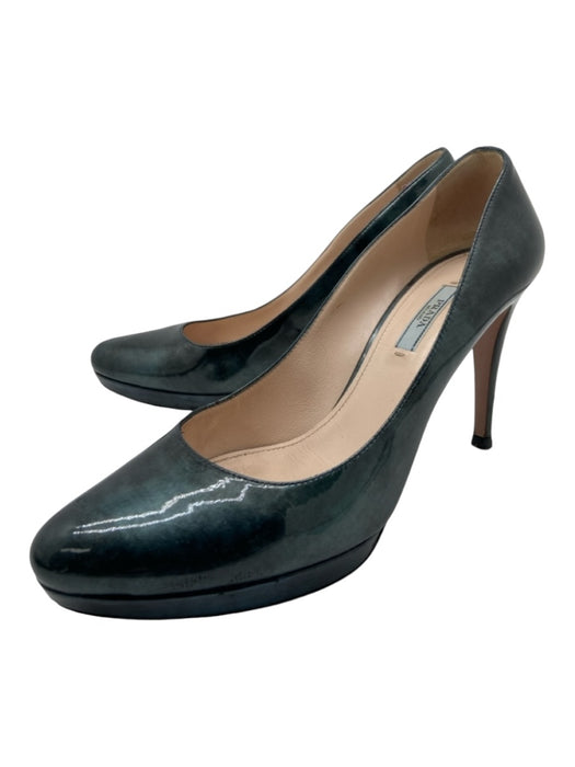 Prada Shoe Size 40.5 Green blue Patent Leather Almond Toe Stiletto Pumps Green blue / 40.5