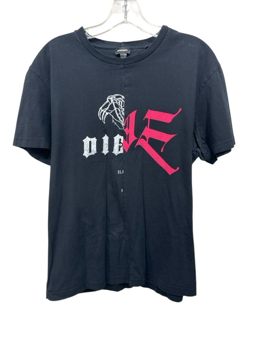 Diesel Size XXL Black Cotton Blend Abstract Patchwork T Shirt Men's Short Sleeve Black / XXL