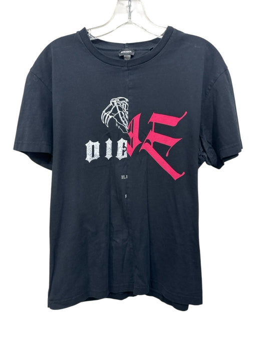 Diesel Size XXL Black Cotton Blend Abstract Patchwork T Shirt Men's Short Sleeve Black / XXL