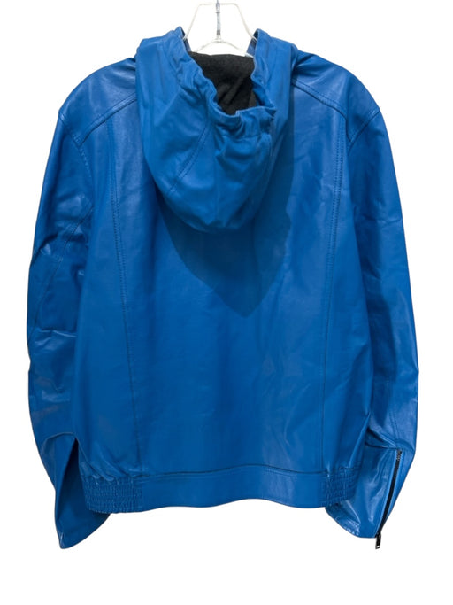 Diesel Size L Blue Pleather Solid Hoodie Men's Jacket Blue / L