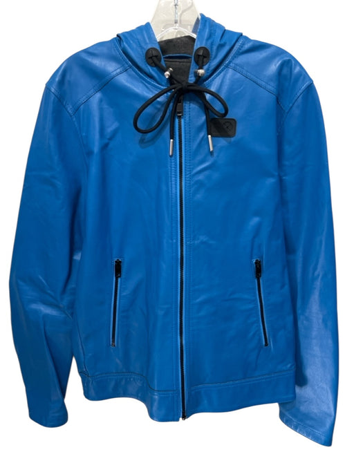 Diesel Size L Blue Pleather Solid Hoodie Men's Jacket Blue / L