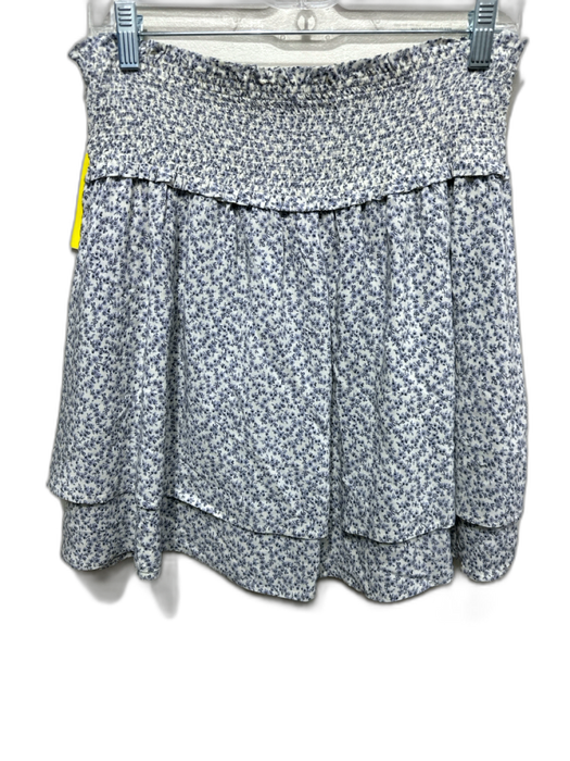 Rails Size L White & Periwinkle Rayon Blend Shirred Waist Micro Floral Skirt White & Periwinkle / L