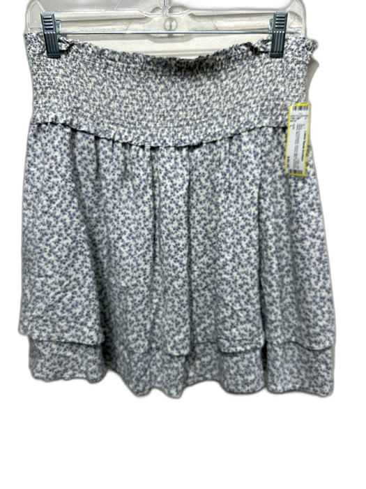 Rails Size L White & Periwinkle Rayon Blend Shirred Waist Micro Floral Skirt White & Periwinkle / L