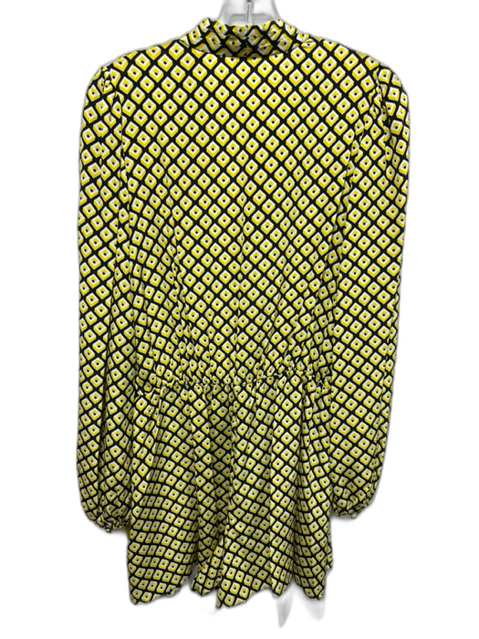 Diane Von Furstenberg Size S Black, White & Yellow Silk Geometric V Neck Romper Black, White & Yellow / S