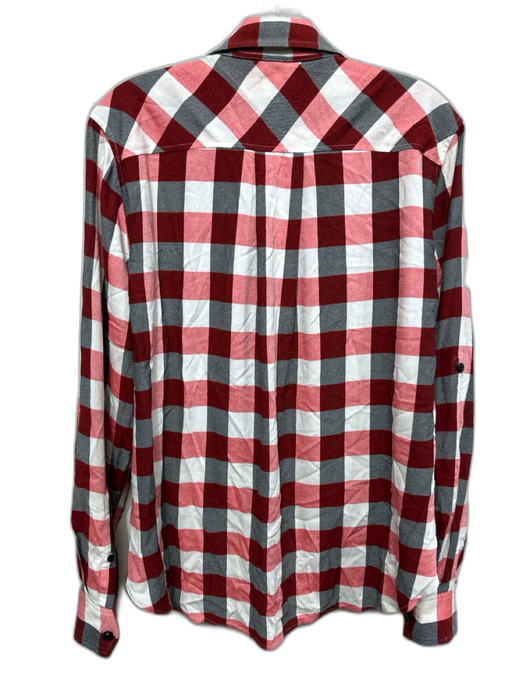 Rag & Bone Size M Red, White & Black Rayon Plaid Long Sleeve V Neck Collared Top Red, White & Black / M